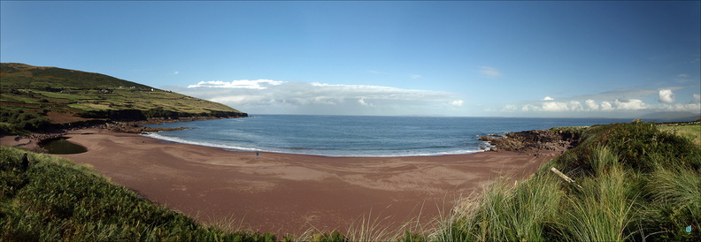 The superb red-sand beach panorama